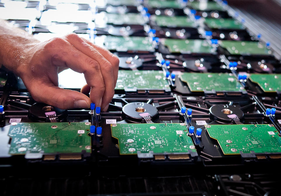 Server technician working on server maintenance
