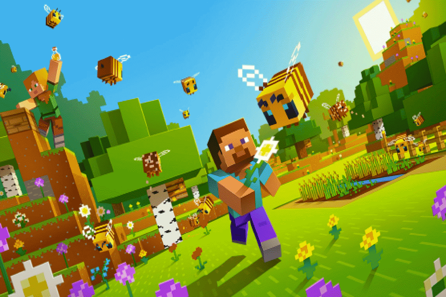 Minecraft world - characters running around outside